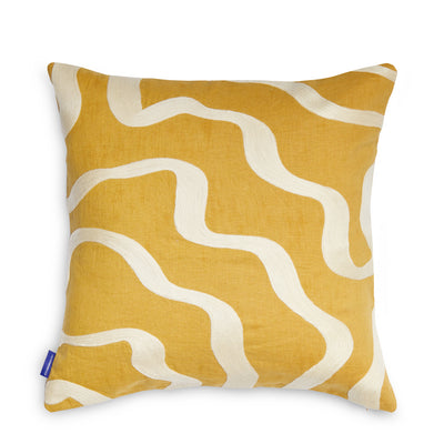 Scribble Crewel Cushion Cover in Mustard