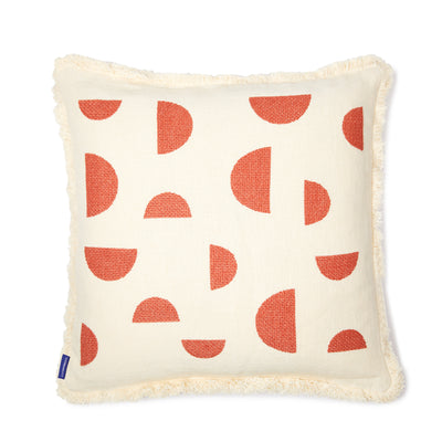 Crescent Cross Stitch Cushion Cover in Antique White & Soft Coral