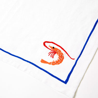 Shrimp Embroidered Linen Napkin 45 x 45cm