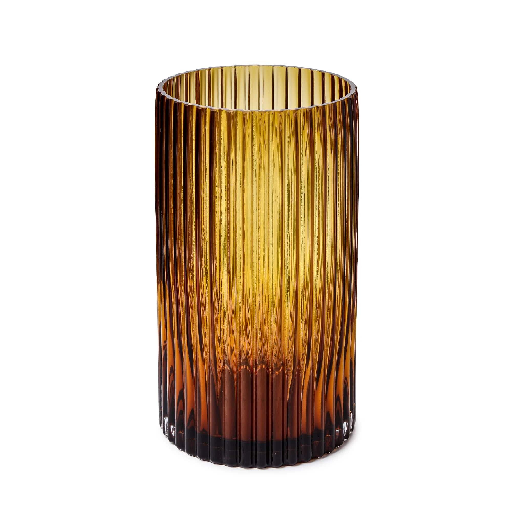 Large Ribbed Vase in Amber