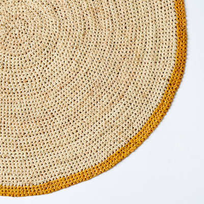 Woven Round Placemat Mustard & Natural 38cm