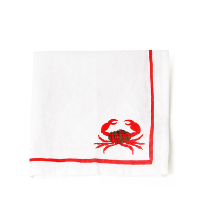 Crab Embroidered Linen Napkin 45 x 45cm