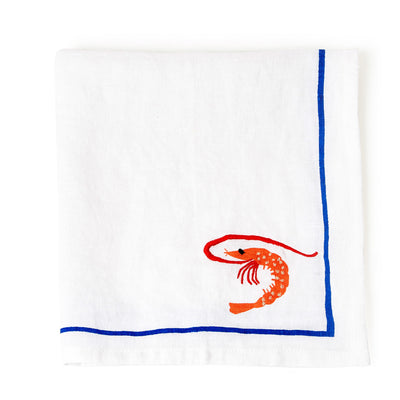 Shrimp Embroidered Linen Napkin 45 x 45cm