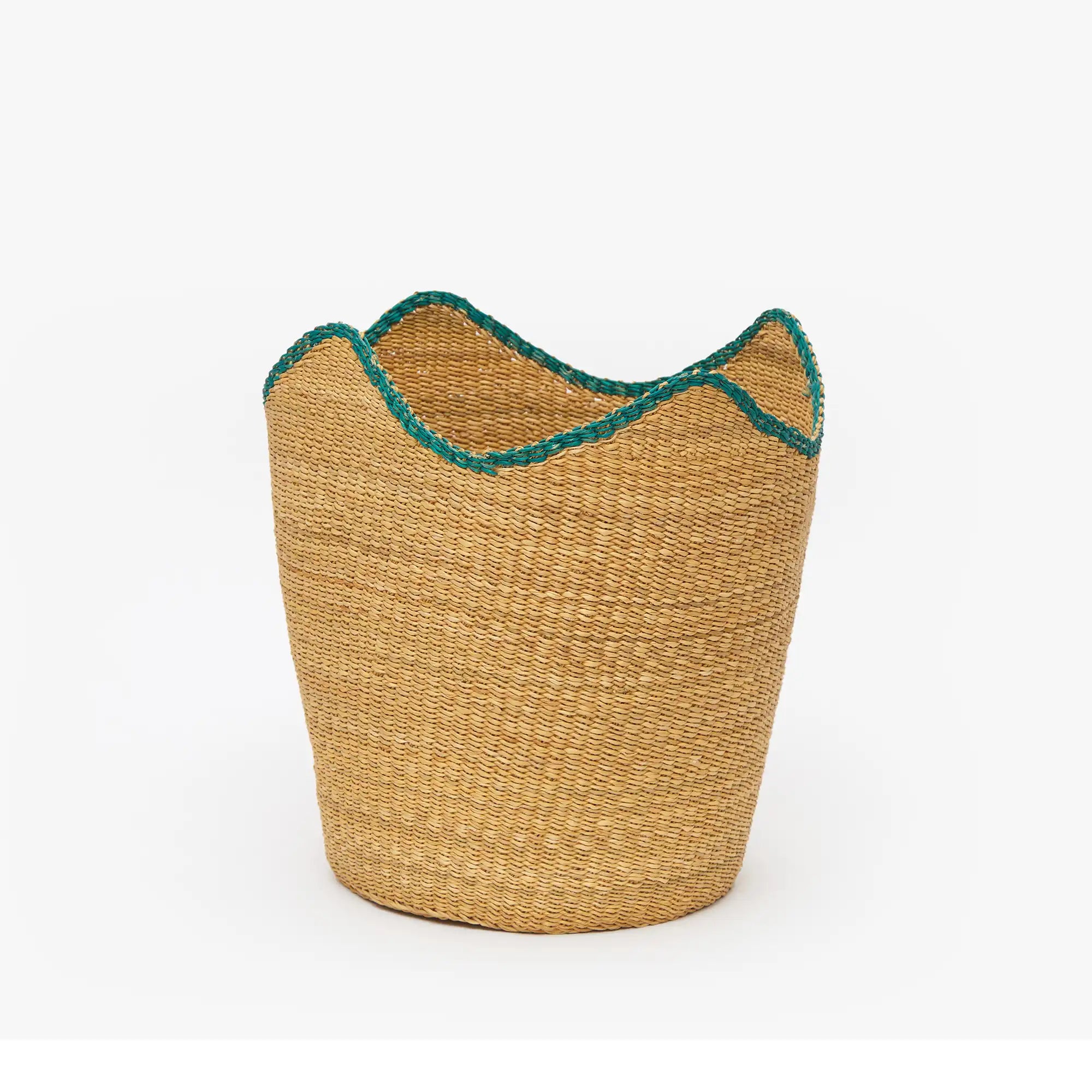 Wave Rim Basket in Natural & Jade