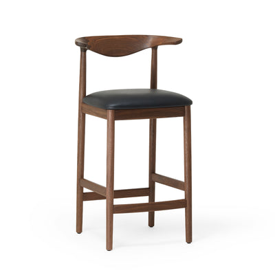 Delta Counter Stool Black Leather & Walnut