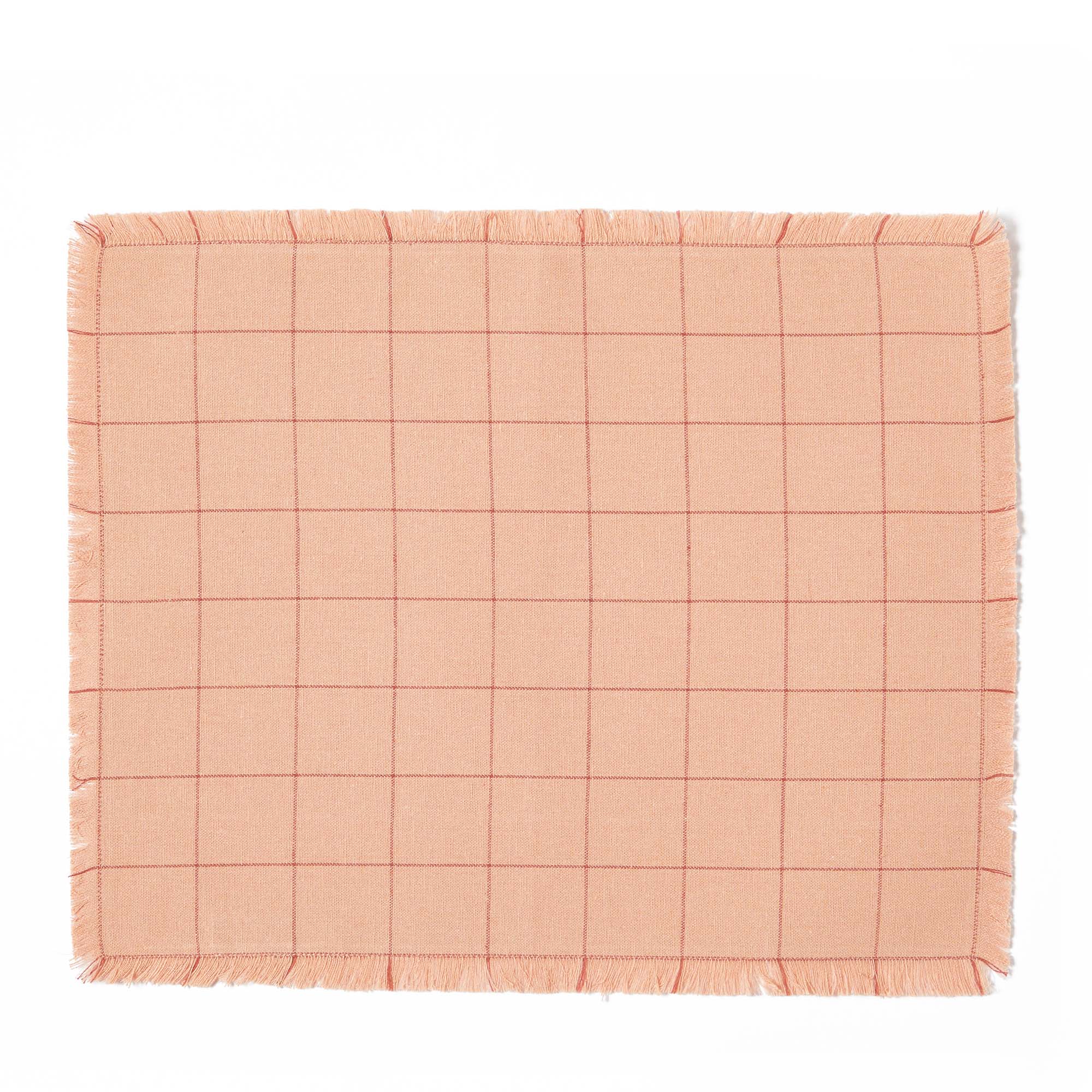 Woven Check Rectangular Placemat Peach 40 x 30cm