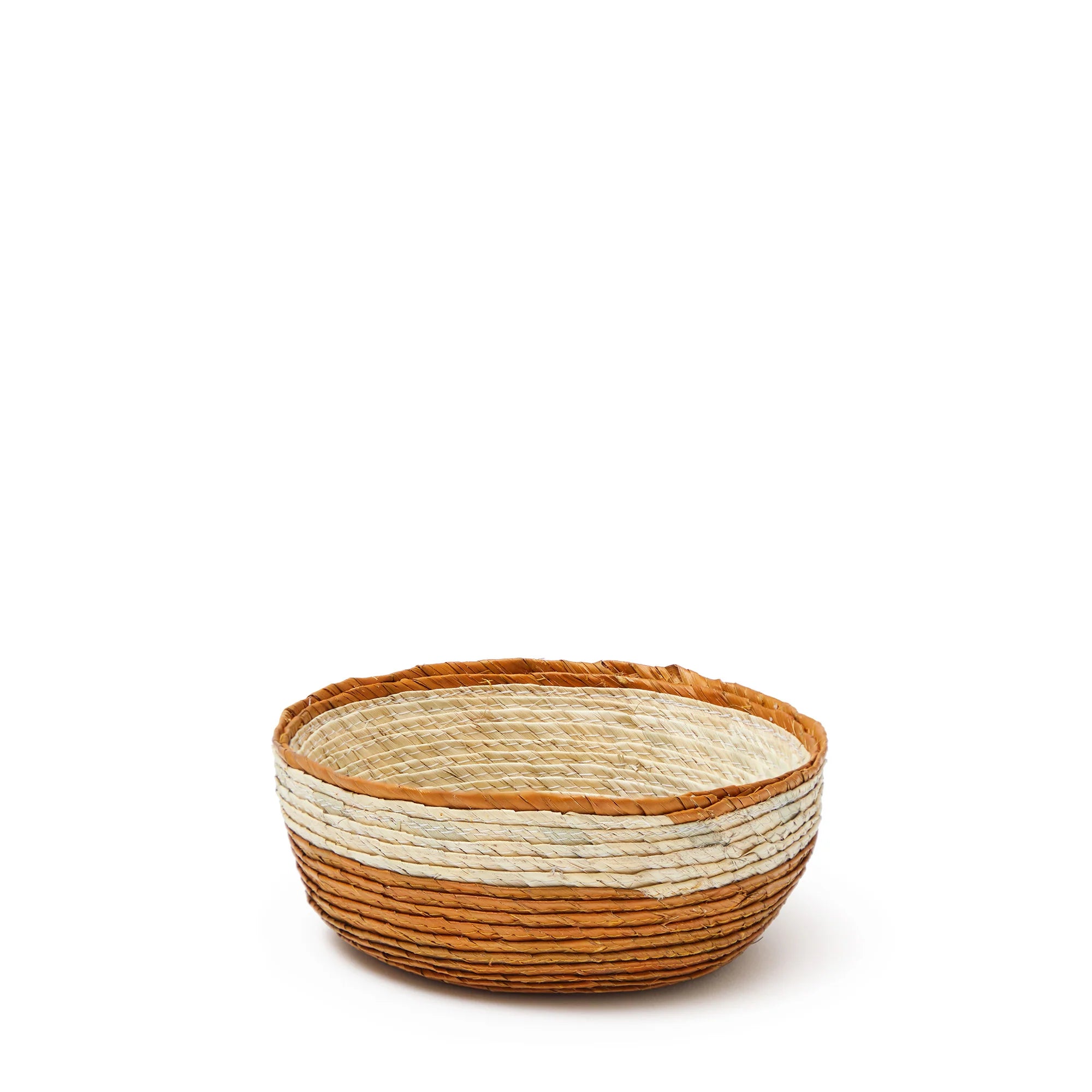 Woven Round Basket Ochre & Natural 15cm