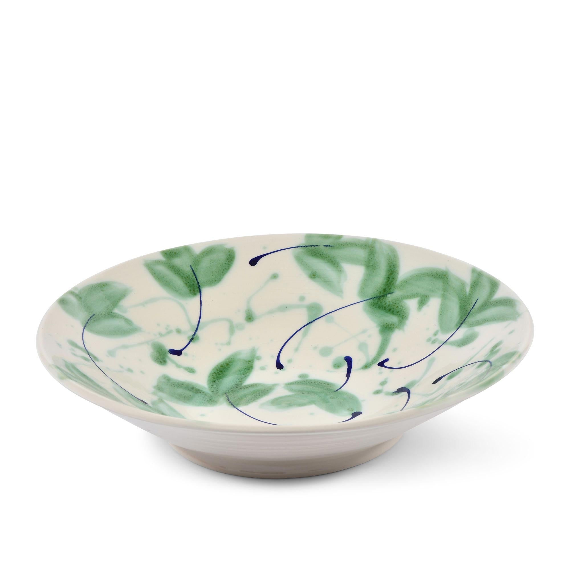 Ceramic%20Round%20Serving%20Bowl%20With%20Blue%20Line%20Green%20Leaves%20Motifs%20-%20Medium image 1