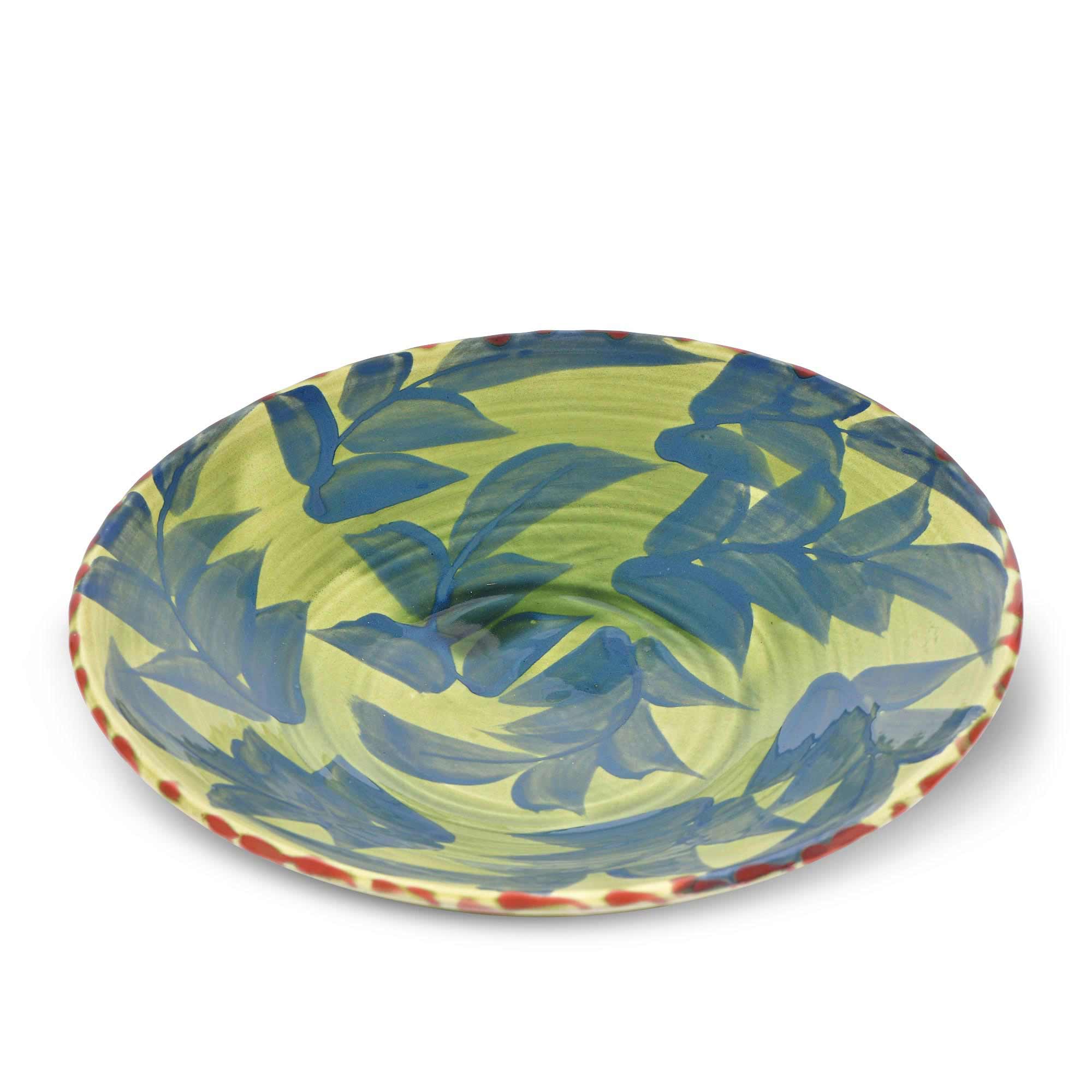 Ceramic%20Round%20Serving%20Plate%20With%20Blue%20Leaves%20Motifs%20on%20Green%20Background%20-%20Small image 2