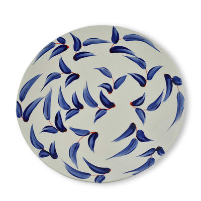 Ceramic Round Serving Plate With Three Leaves Motifs