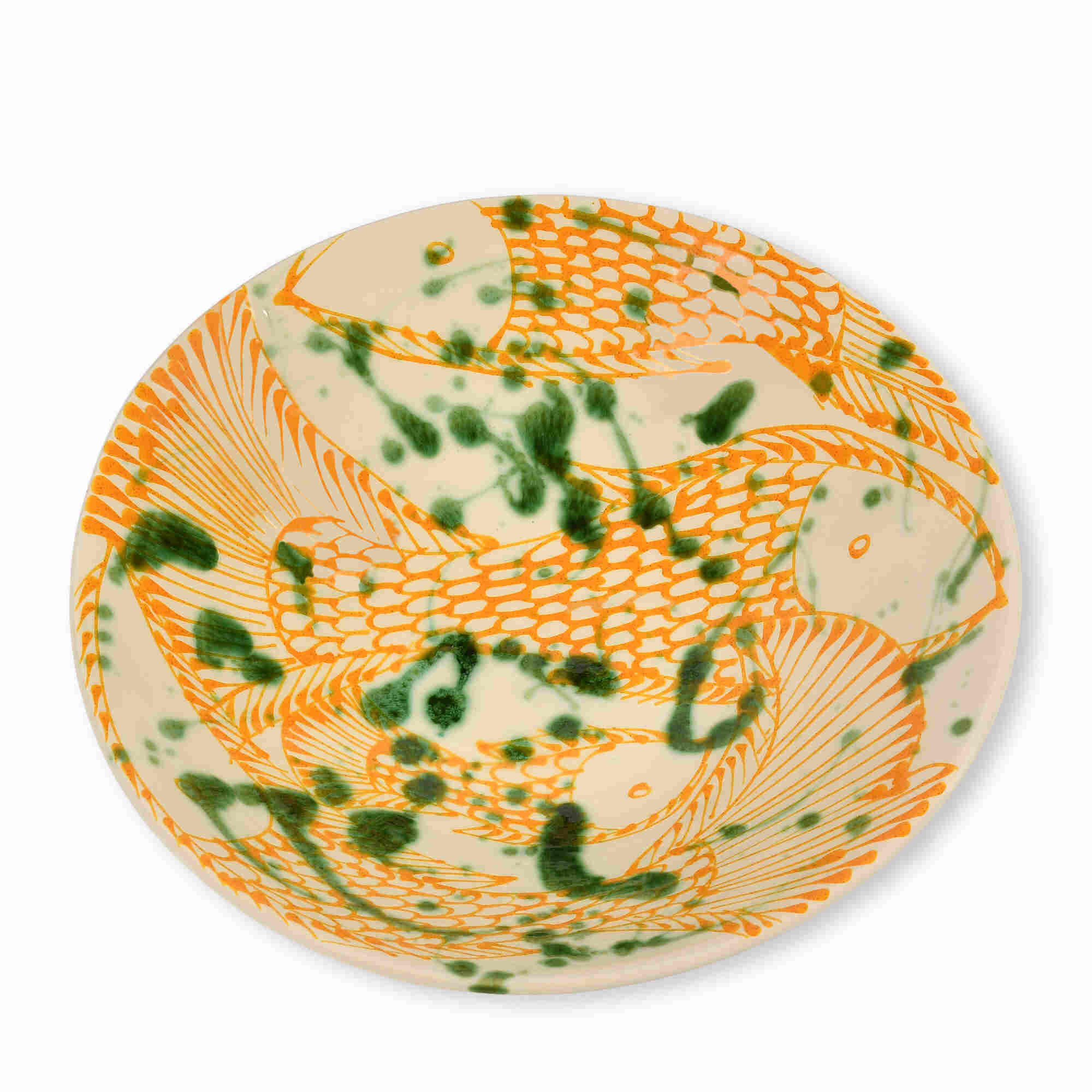 Ceramic%20Round%20Serving%20Dish%20With%20Full%20Yellow%20Fish%20Motifs image 1