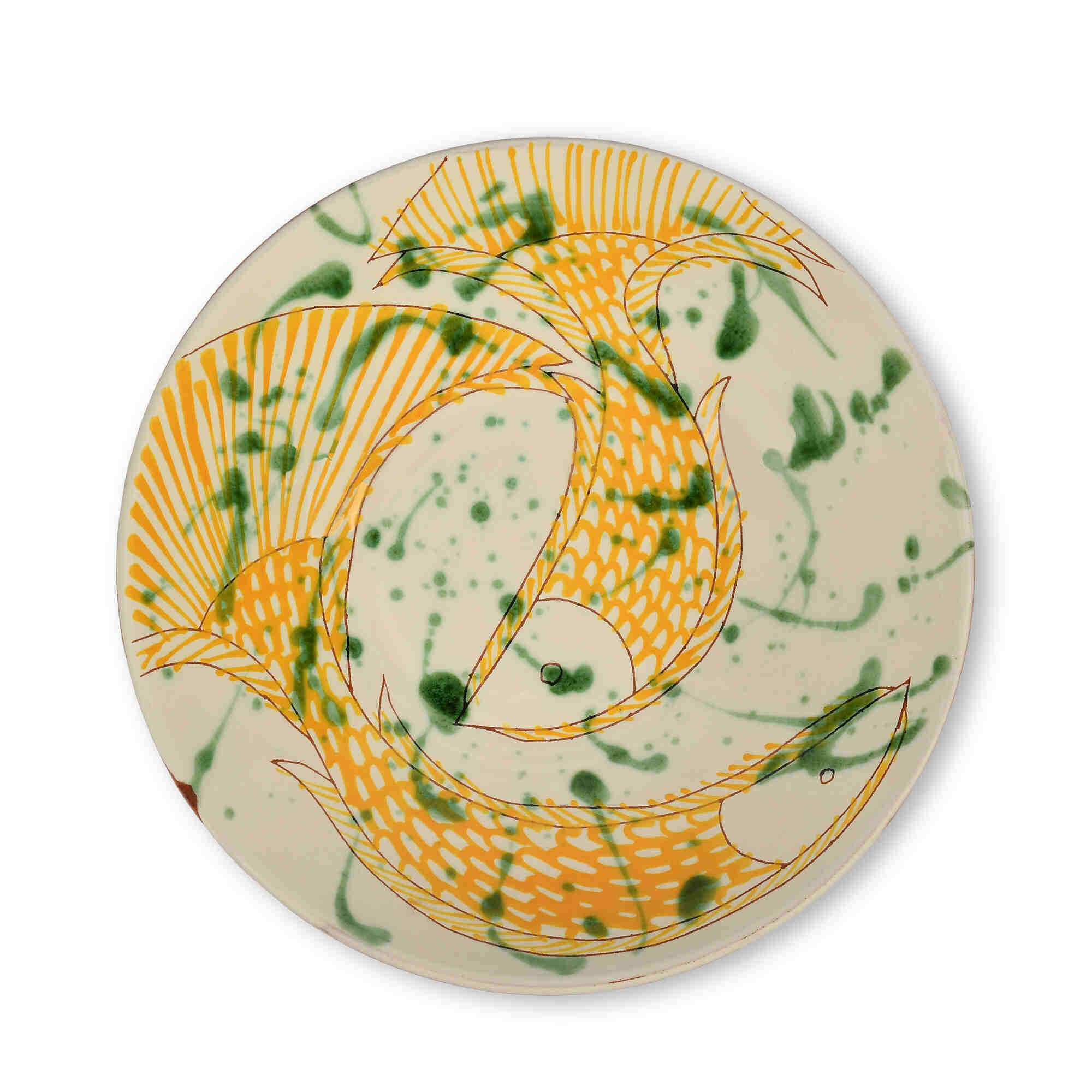 Ceramic%20Round%20Serving%20Plate%20With%20Yellow%20Fish%20Motifs%20-%20Large image 1