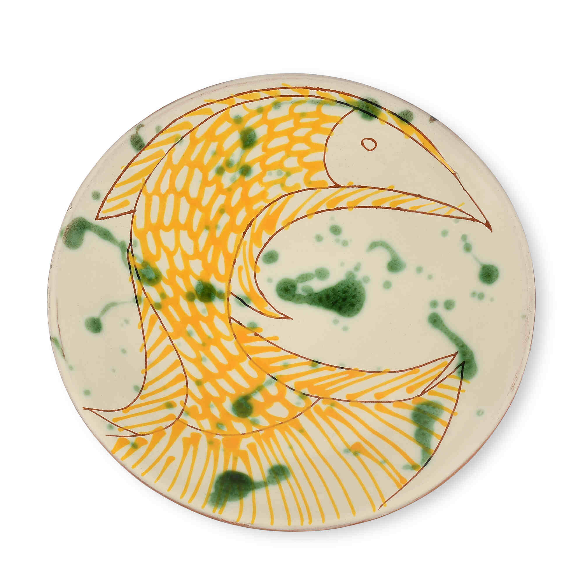 Ceramic%20Round%20Serving%20Plate%20With%20Yellow%20Fish%20Motifs%20-%20Medium image 1