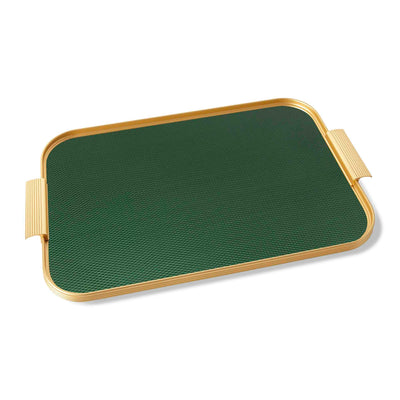 Ribbed Tray in Forest Green and Gold - 16 Inch