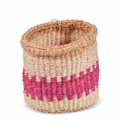 KUZUIA: Fluoro Pink and Natural Woven Storage Basket Extra Small