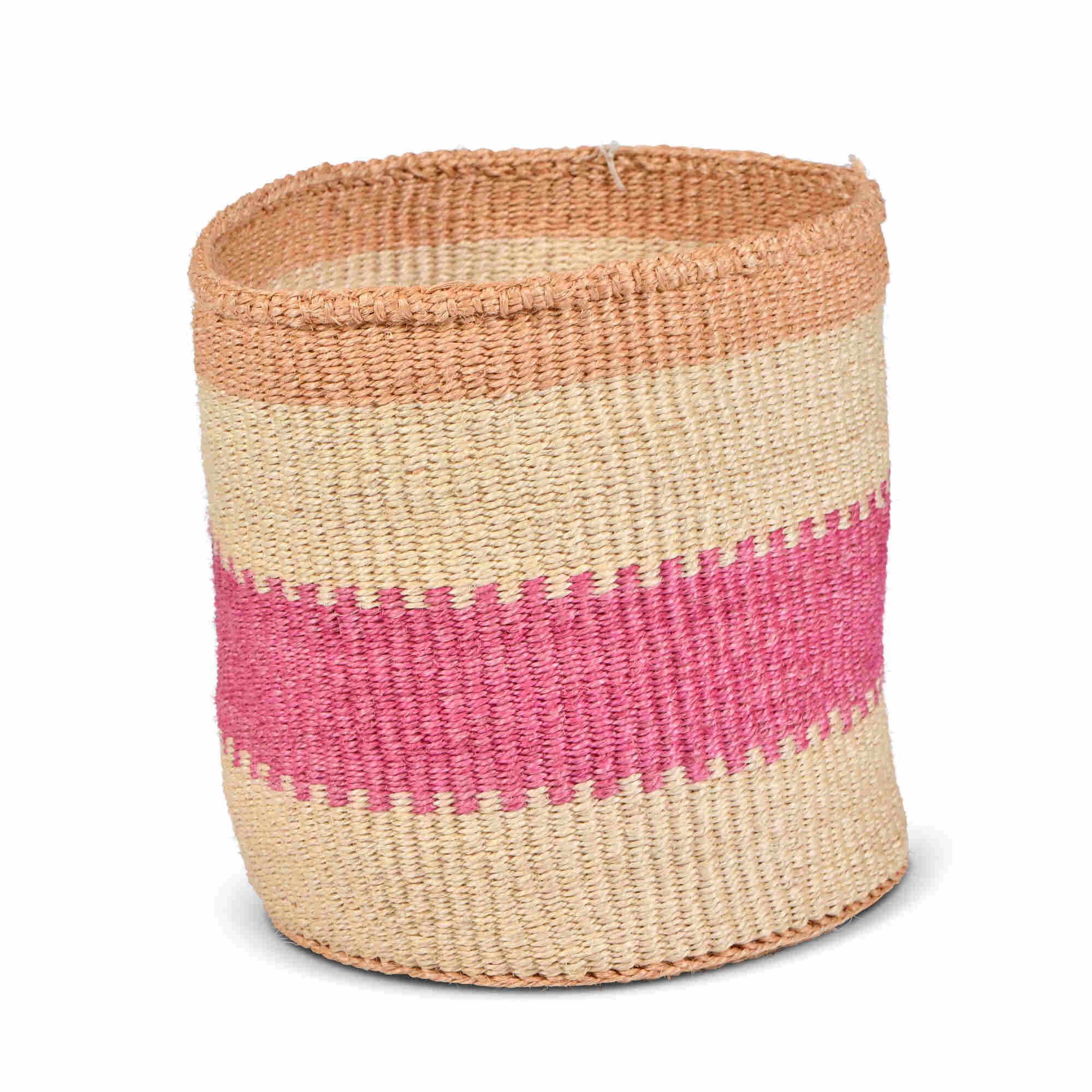 KUZUIA: Fluoro Pink and Natural Woven Storage Basket Medium image 1