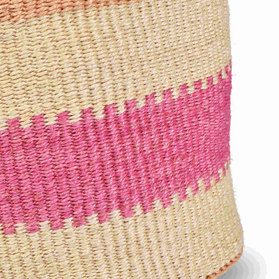 KUZUIA: Fluoro Pink and Natural Woven Storage Basket Extra Large