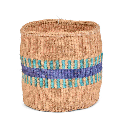 HUDUMA: Purple & Blue Stripe Woven Storage Basket Medium