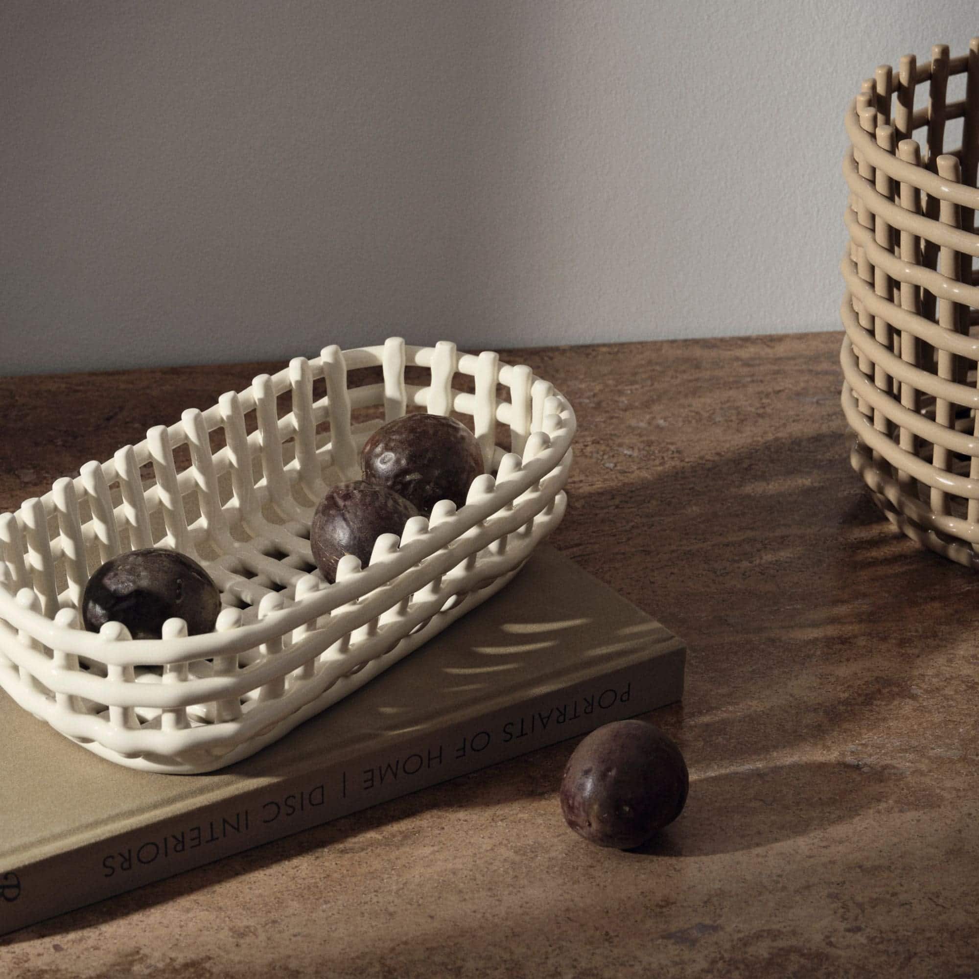 Ceramic Basket Oval - Off White