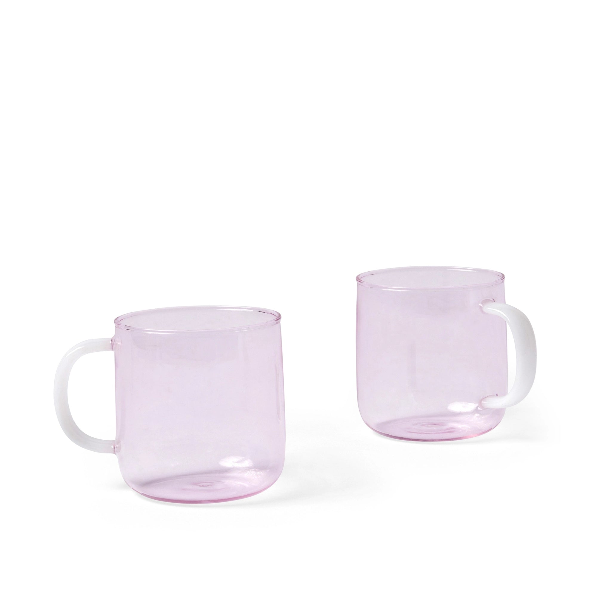 مجموعة من 2 كوب زجاجي بلوروسيليكات باللون الوردي مع مقبض أبيض