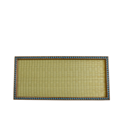 Large Tatami Tray - Natural with Blue Border