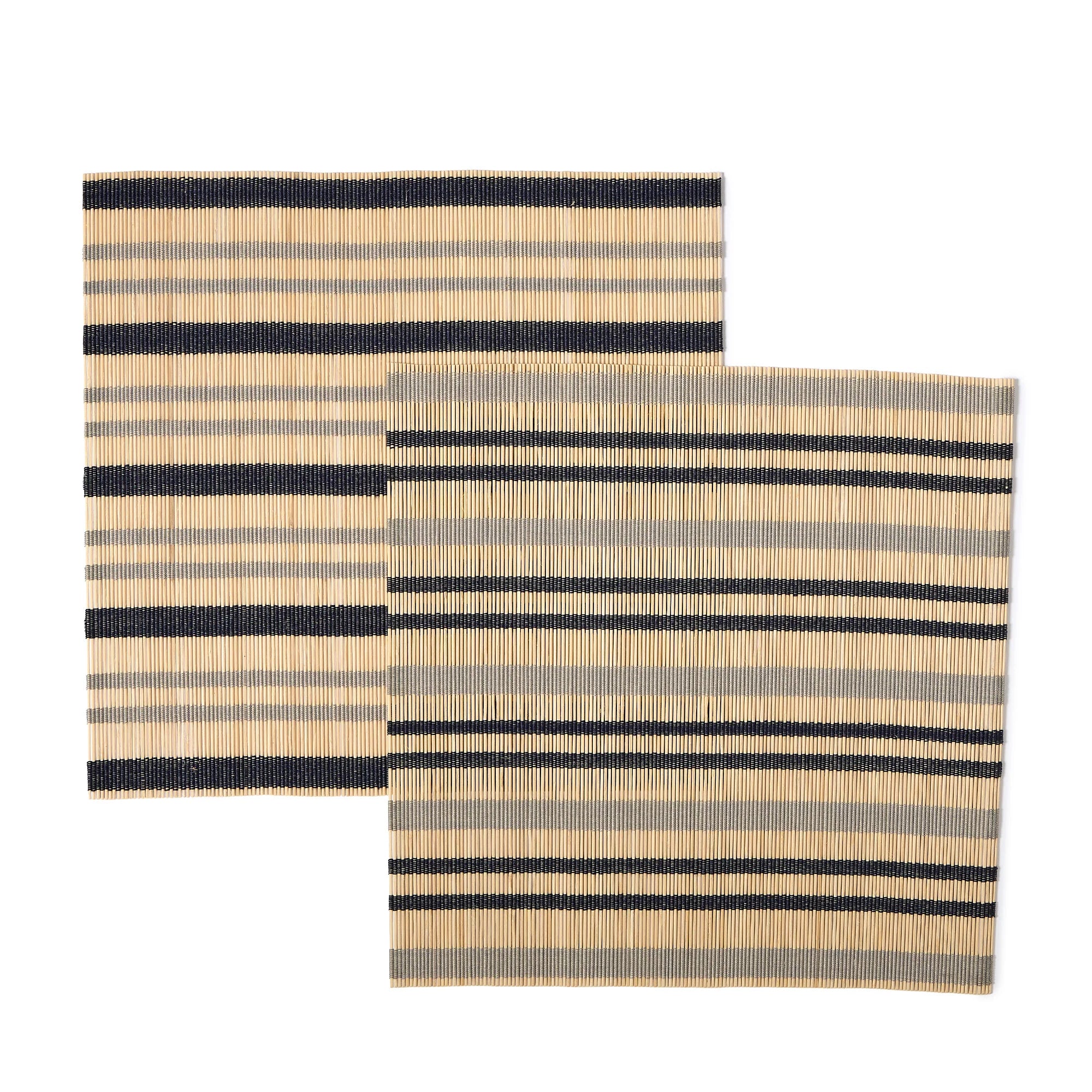 Stripe Bamboo Square Placemats Set of 2 Navy & Grey