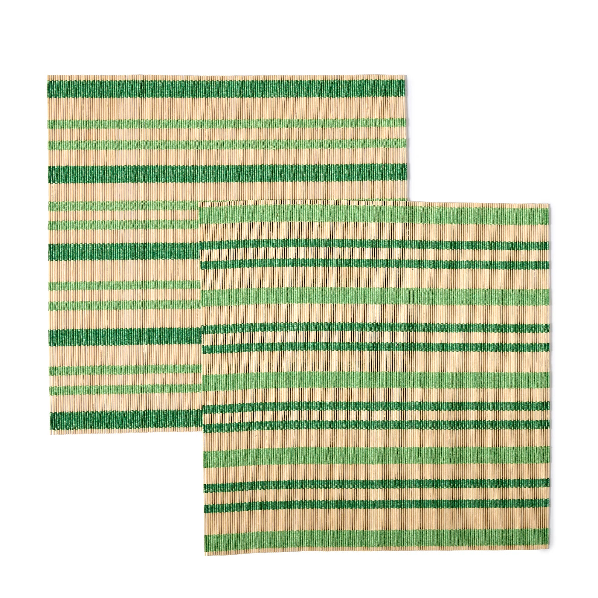 Stripe Bamboo Square Placemats Set of 2 Moss Green & Bottle Green