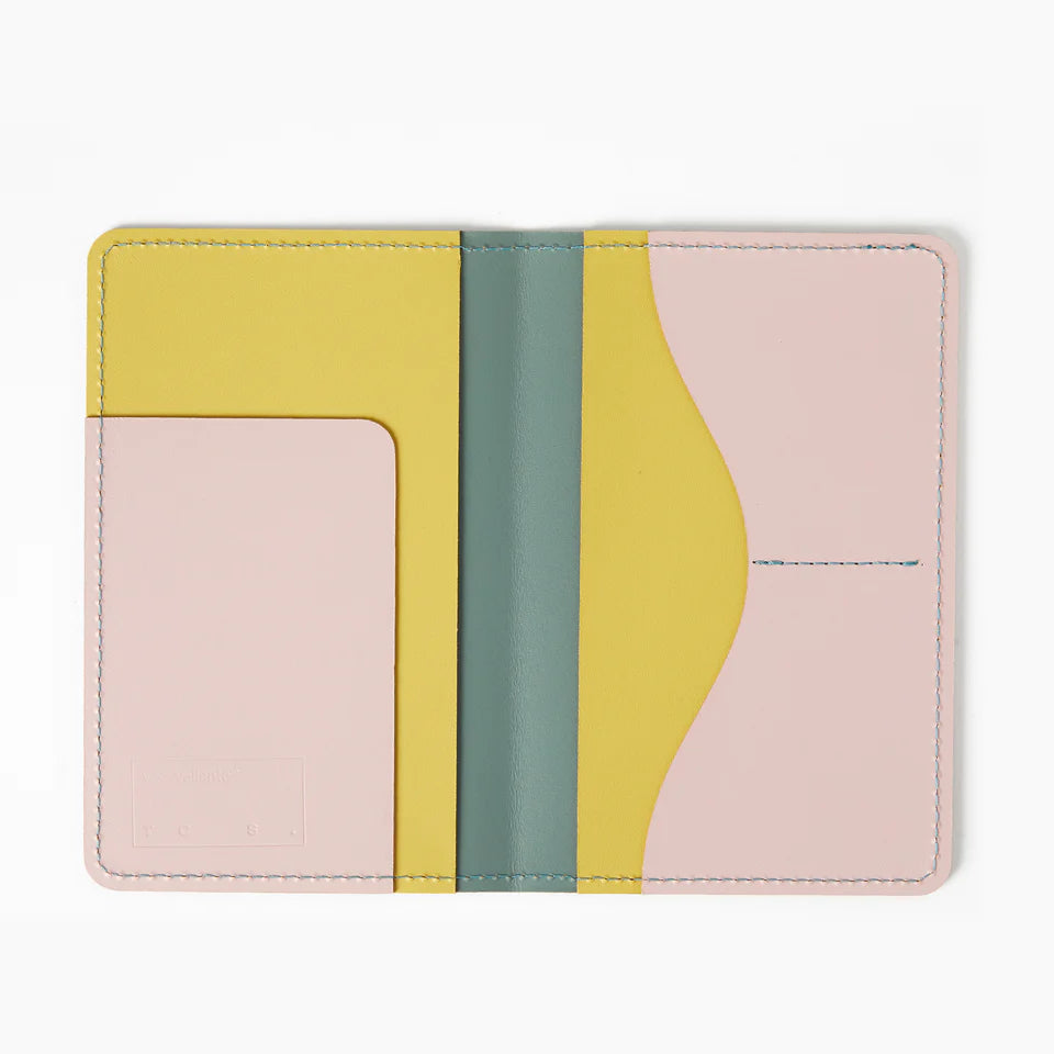 Cuero Two Tone Passport Holder Eucalyptus, Mustard & Soft Pink