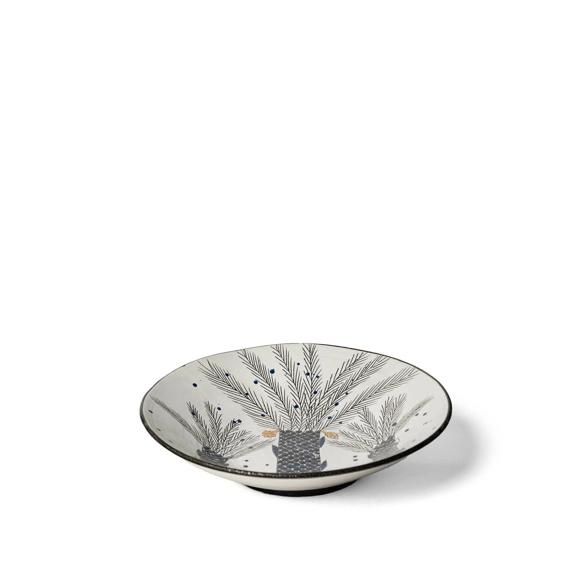 Serving Bowl With 3 Palms & Grey Branches