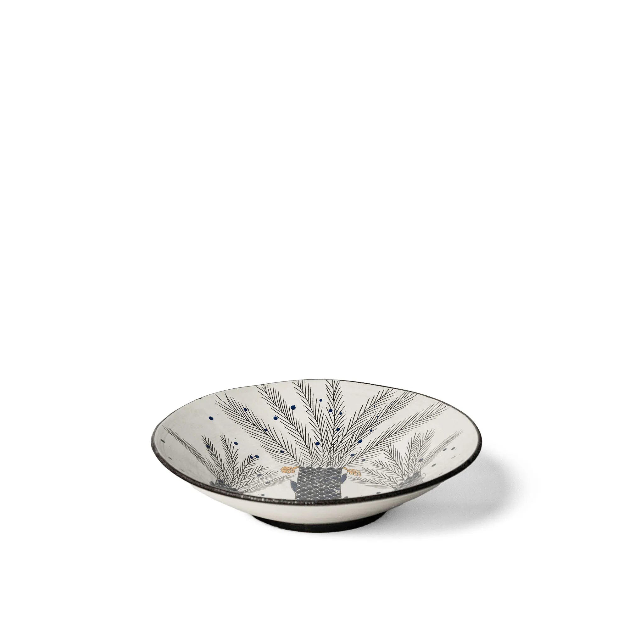 Serving Bowl With 3 Palms & Grey Branches