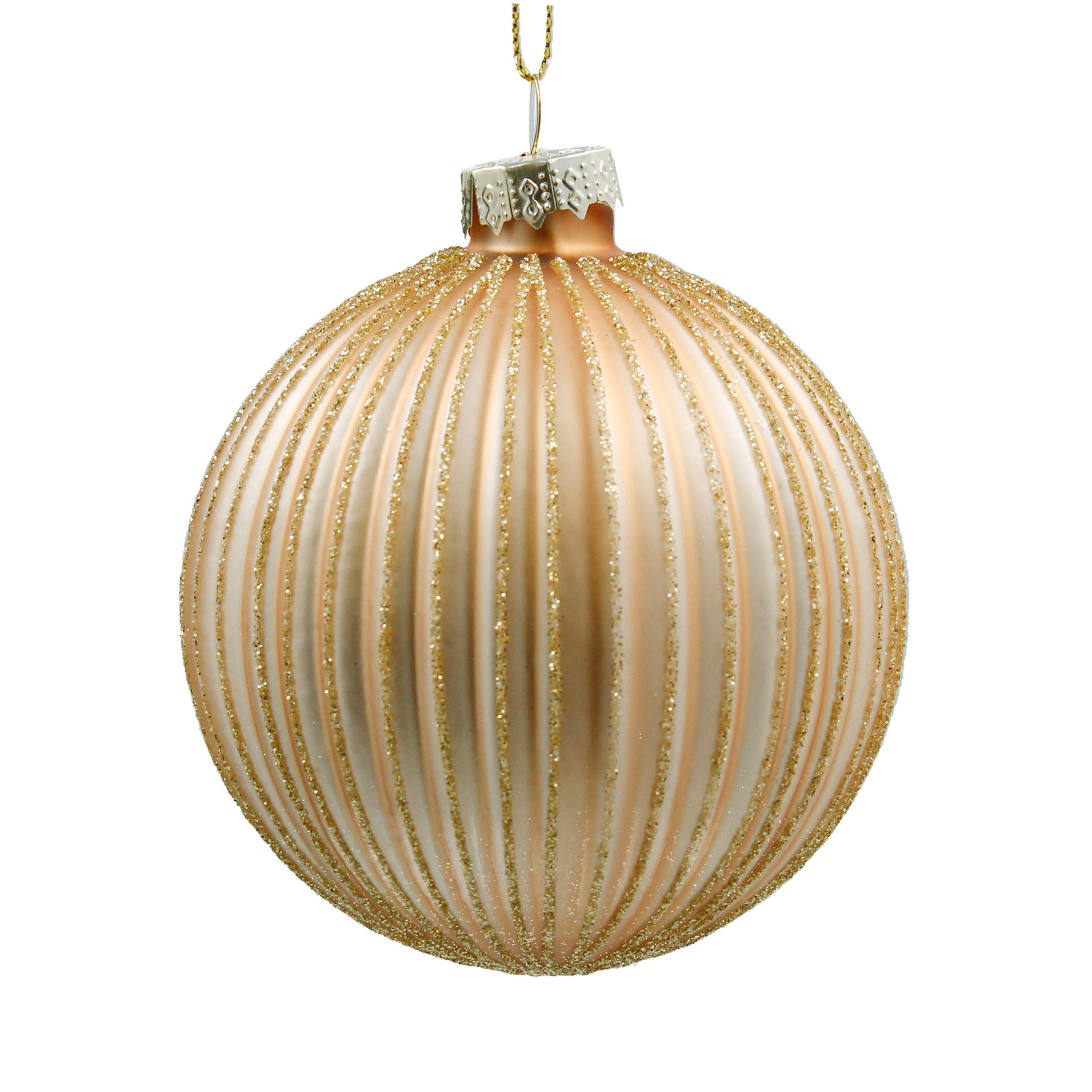 Pale Gold Ribbed Glass Ball Ornament