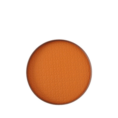 Round Vide Poche American Walnut and Orange Stamped Leather Medium