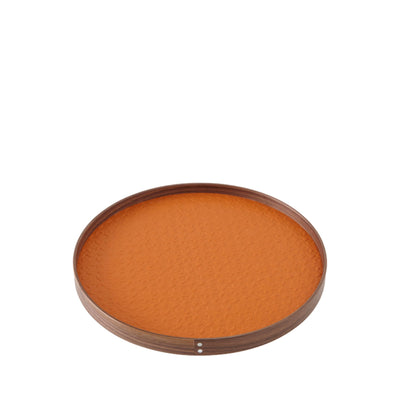 Round Vide Poche American Walnut and Orange Stamped Leather Medium