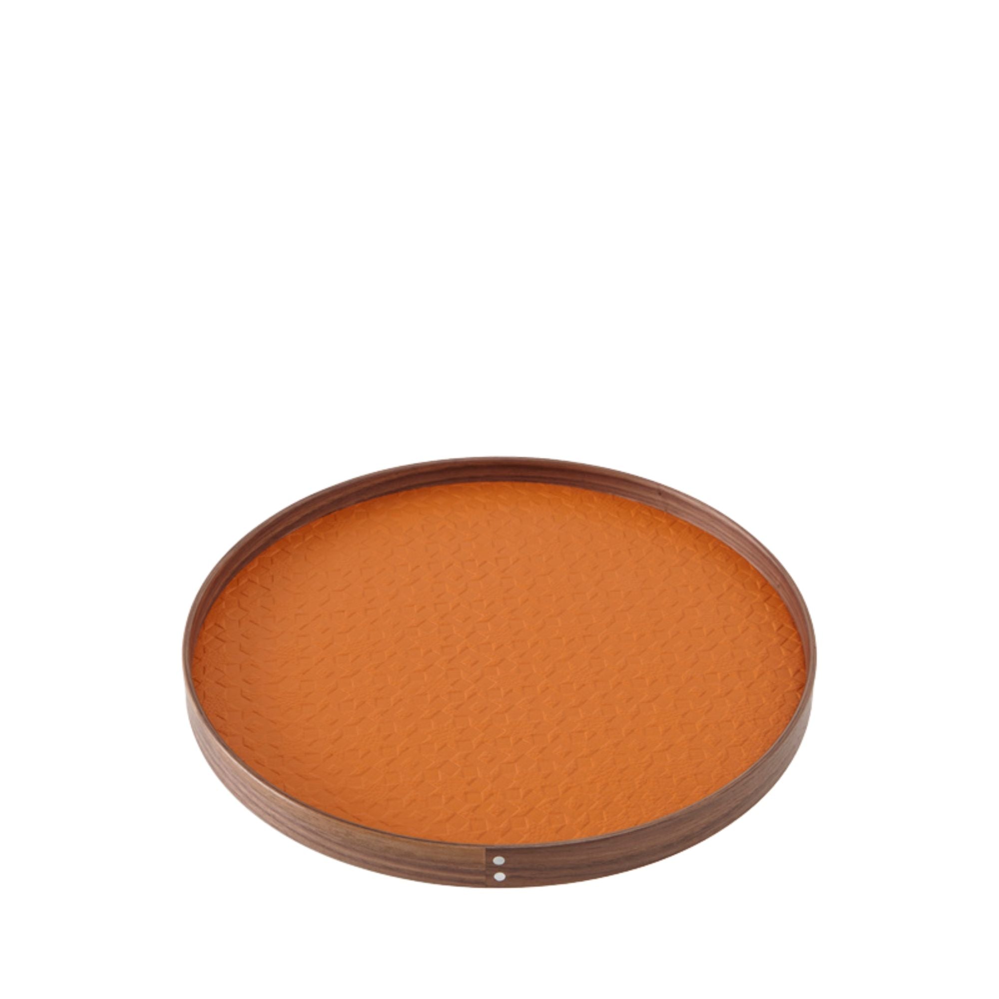 Round Vide Poche American Walnut and Orange Stamped Leather Small