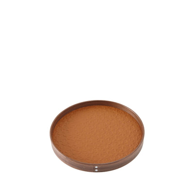 Round Vide Poche American Walnut and Brown Stamped Leather Medium