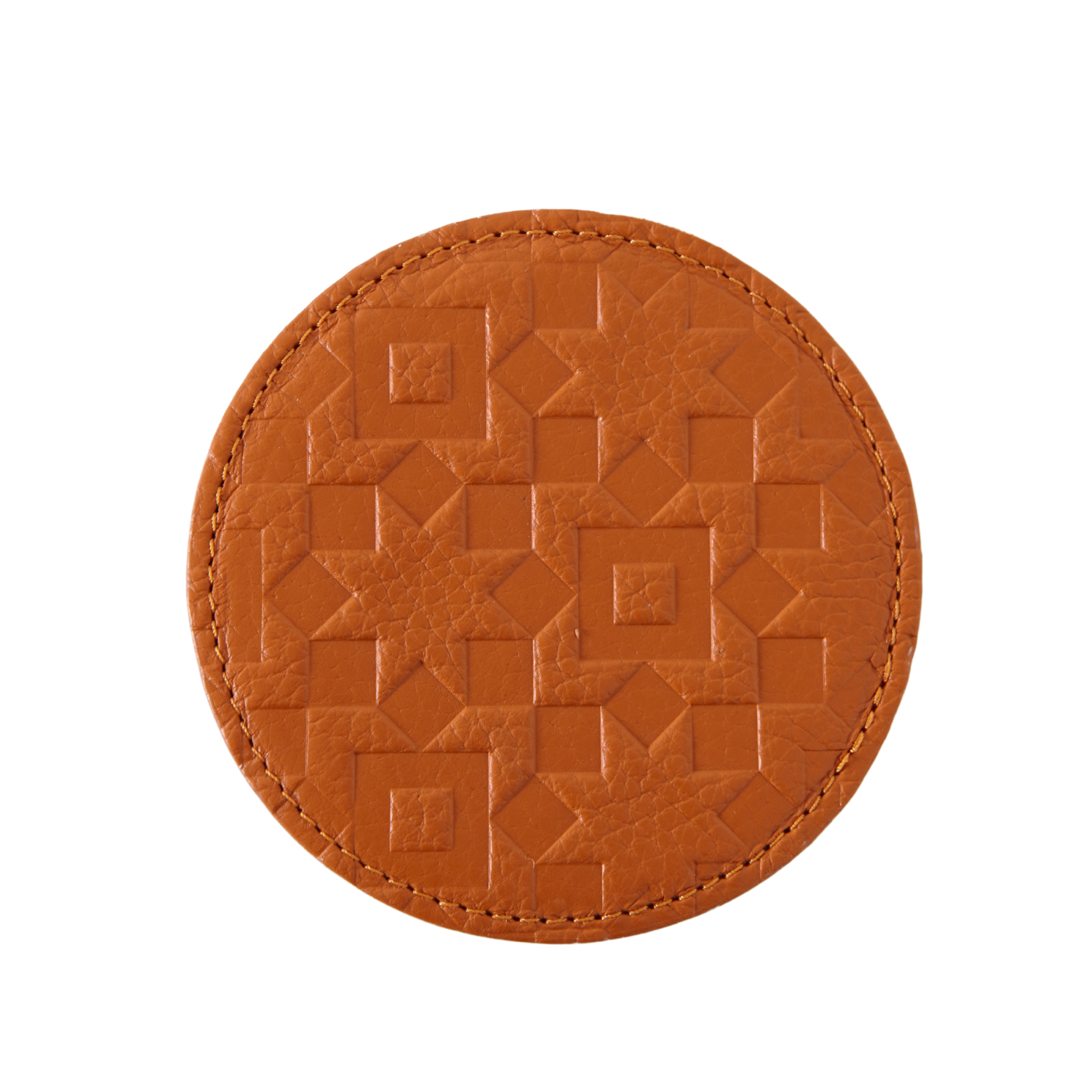 Round Coasters Stamped Leather  Set Of 4