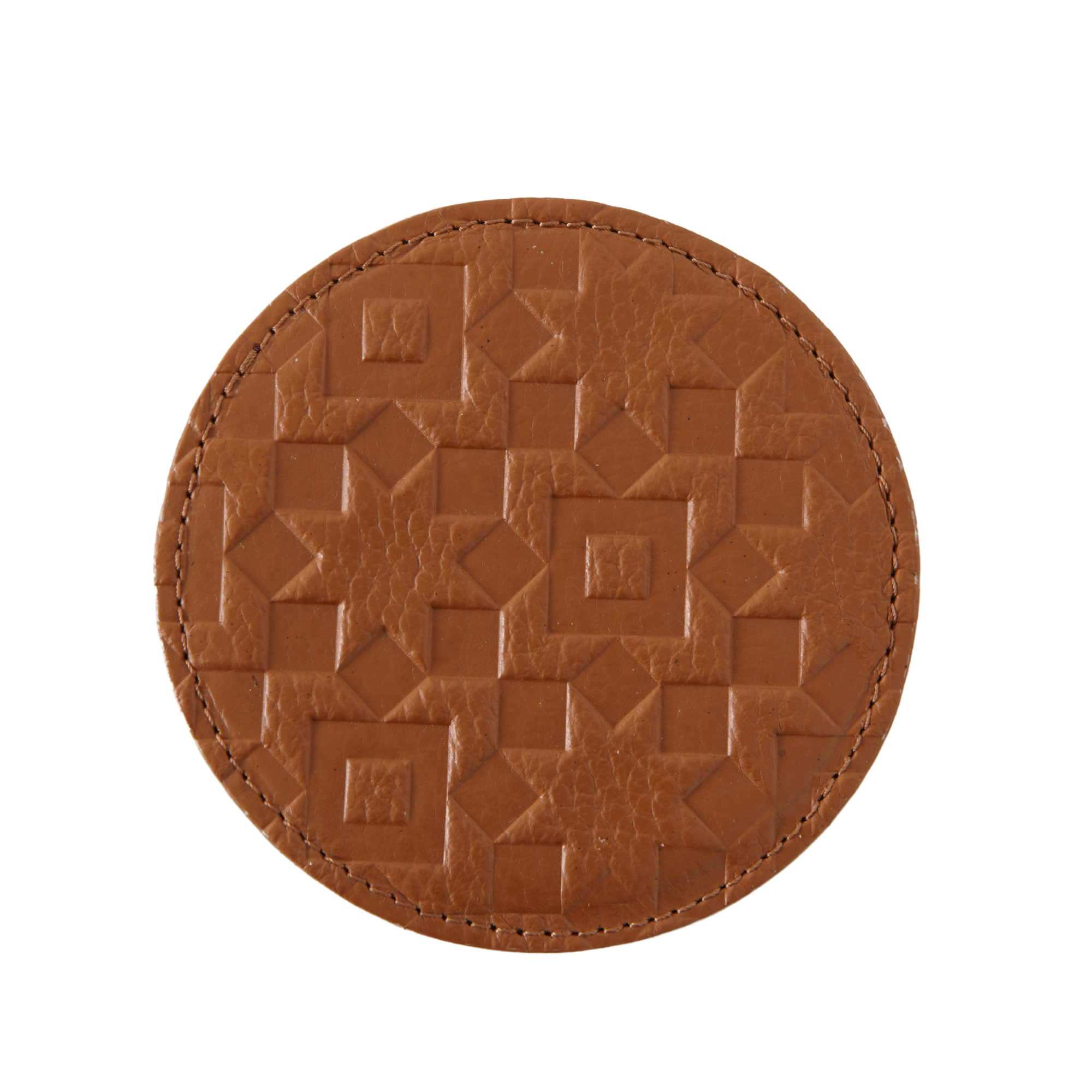 Round Coasters Stamped Leather  Set Of 4