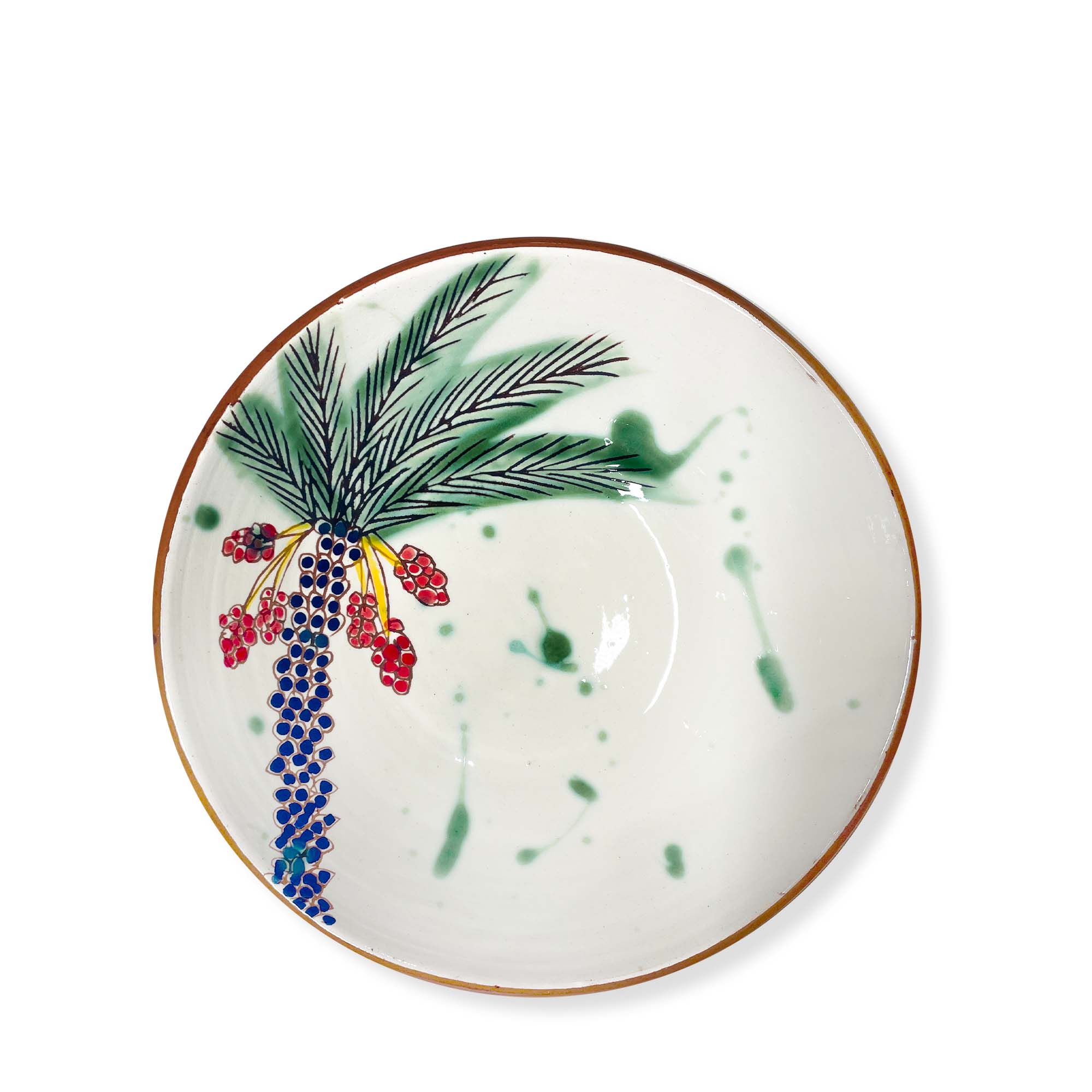 Small Round Serving Bowl with Single Palm & Red Dates