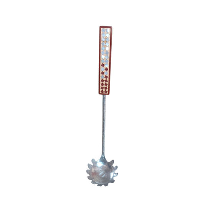 Pasta Spoon with Square Decoration on Handle - Red